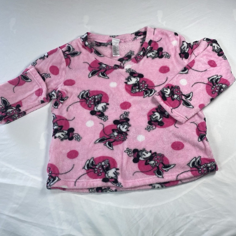 DISNEY Minnie Mouse Pink Soft Fleece Pajamas Sleepwear Set Womens Size M 8 10